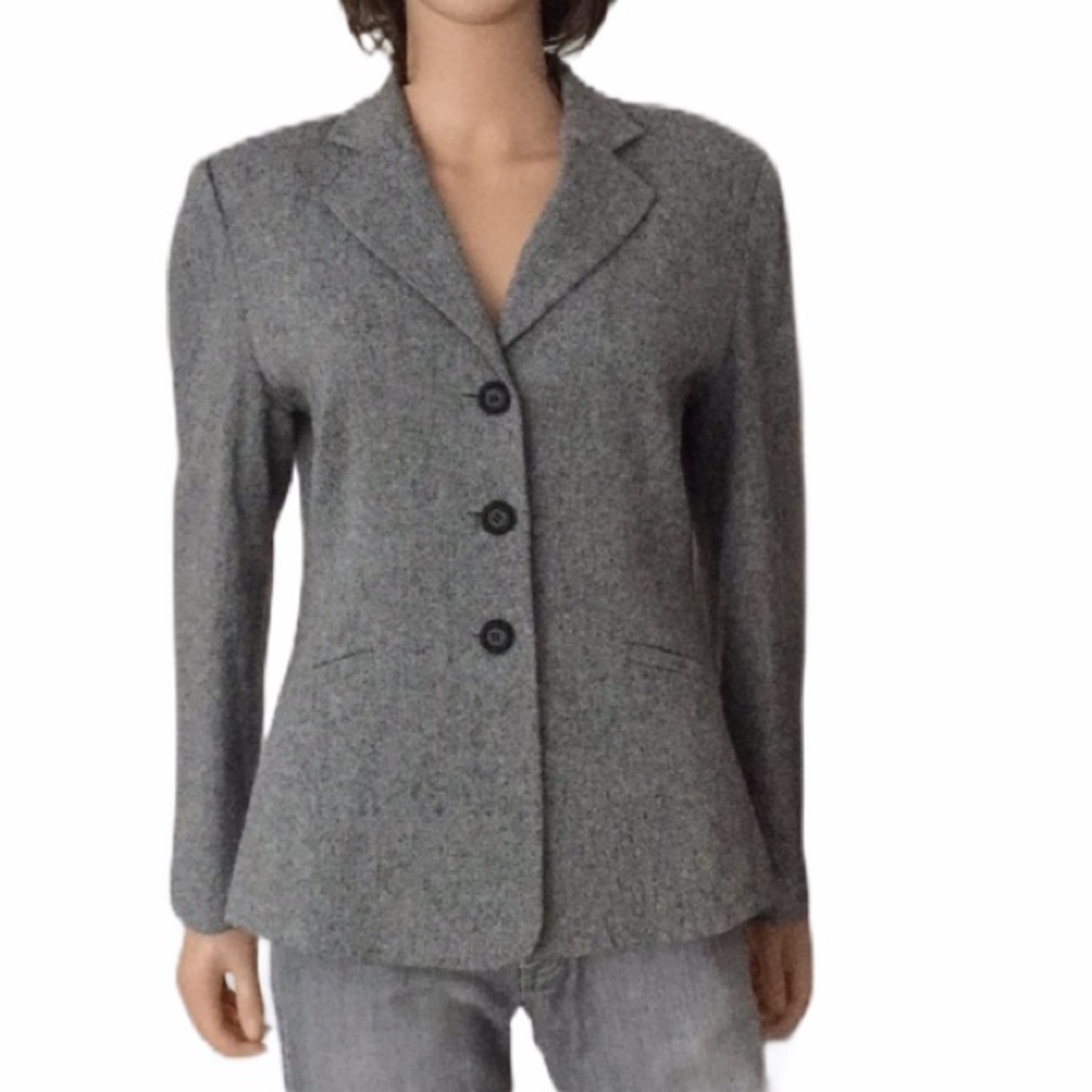 Vintage Talbots Grey Wool Tweed Blazer Single Breasted Tailored Jacket